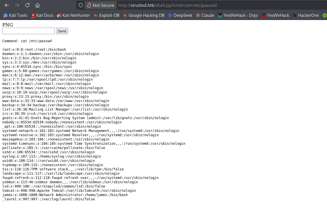 Reading /etc/passwd via RCE
